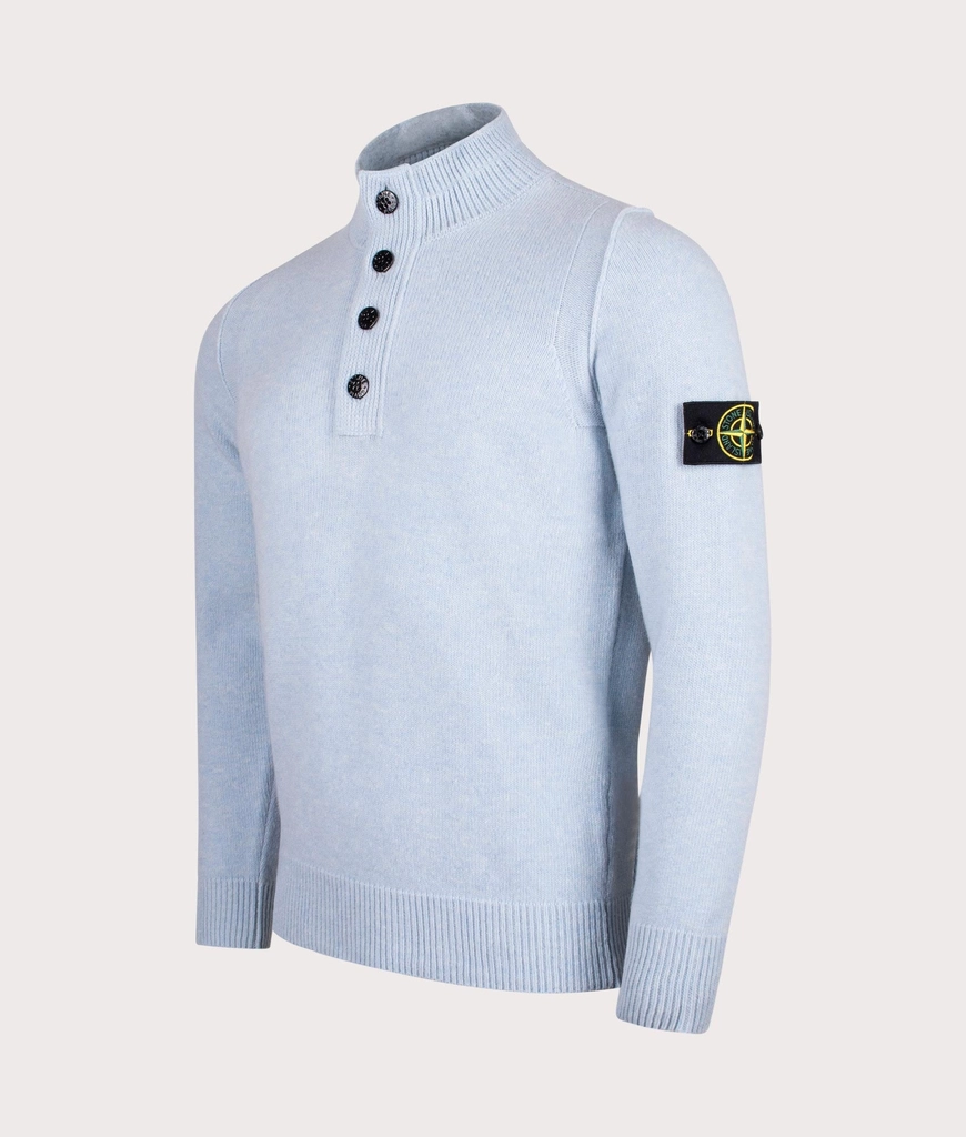 Stone Island Mens Button Neck Lambswool Jumper